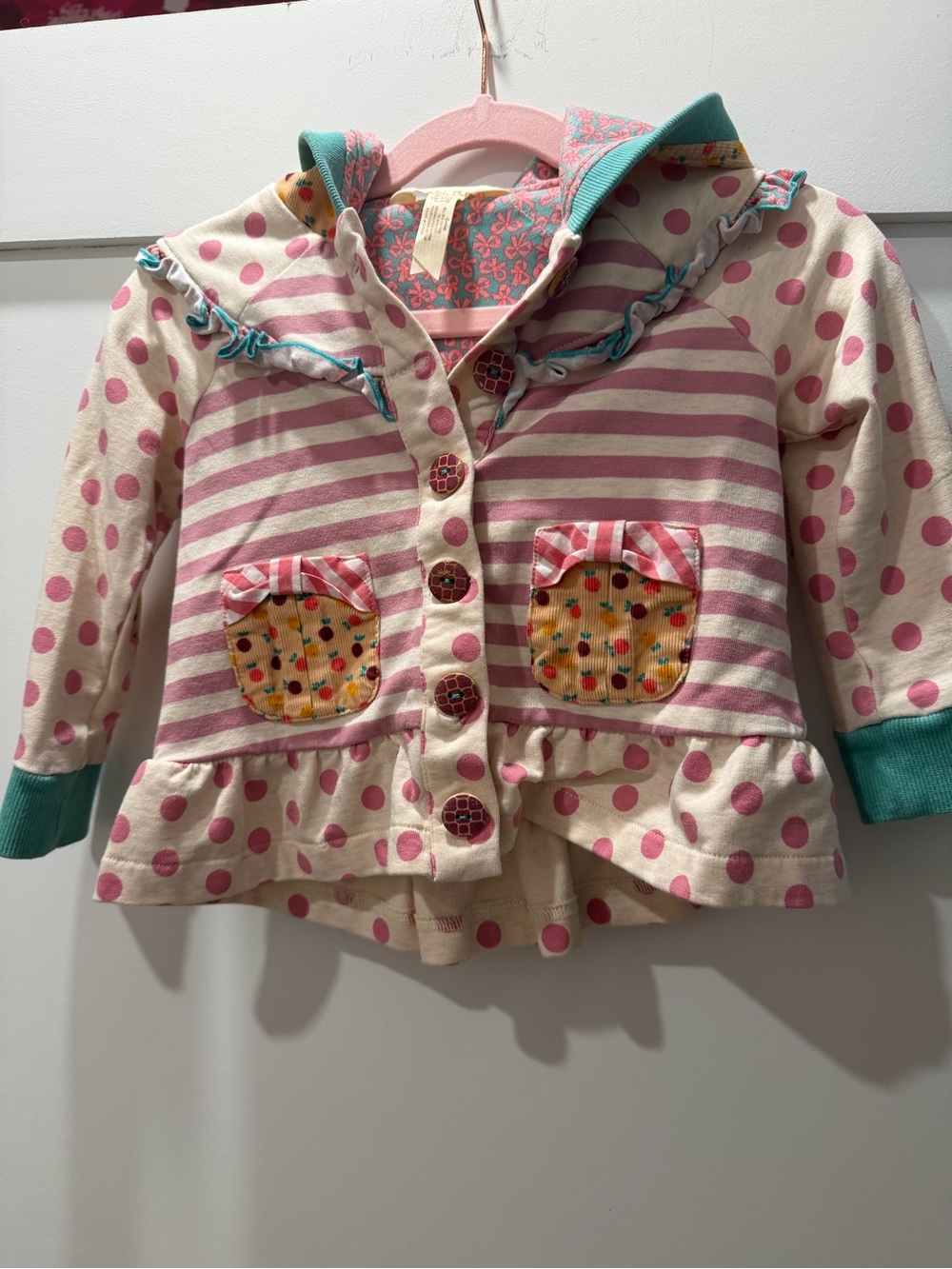 Matilda Jane Girls' Pink Stripe & Polka Dot Hooded Cardigan